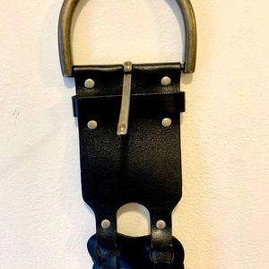 Sisley wide woven leather belt with silver hardware